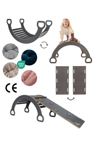 3w1 Bujak Montessori XXL + zjeżdżalnia CHMURKI - szary + PODUSZKA