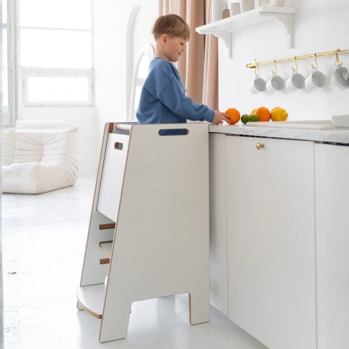 Kitchen Helper NOWAY - Pomocnik Kuchenny BEZPIECZNY, całkowicie zabudowany, certyfikat CE, 1+, regulowany podest, biały