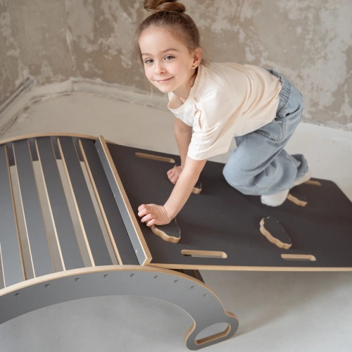 2w1 Bujak Montessori XXL + zjeżdżalnia CHMURKI - szary