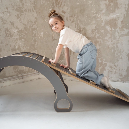 2w1 Bujak Montessori XXL + zjeżdżalnia DRABINKA - szary
