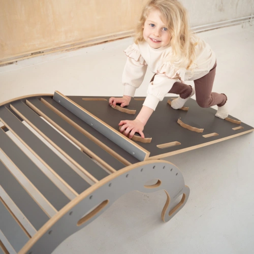 2w1 Bujak Montessori XXL z uchwytami + zjeżdżalnia CHMURKI - szary