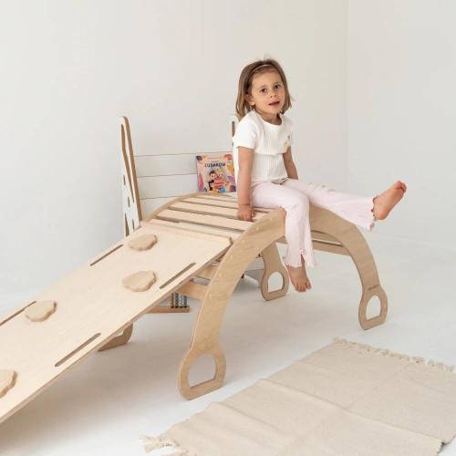 2w1 Bujak Montessori XXL + zjeżdżalnia CHMURKI - drewniany