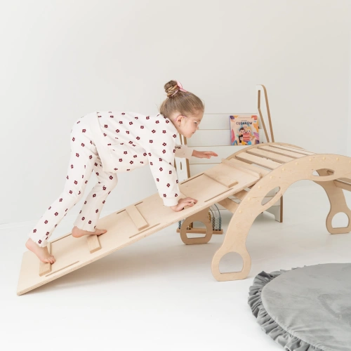2w1 Bujak Montessori XXL z uchwytami + zjeżdżalnia DRABINKA - drewniany