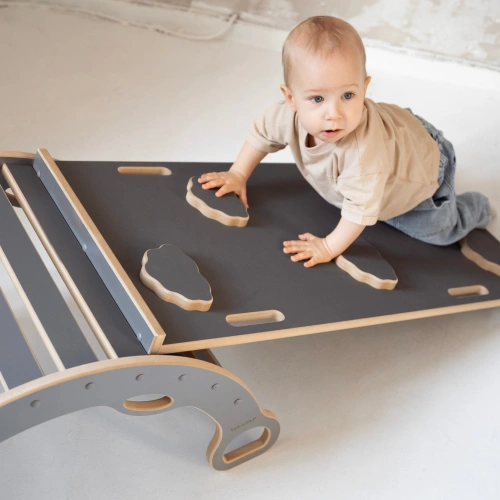 2w1 Bujak Montessori L z uchwytami + zjeżdżalnia CHMURKI - szary